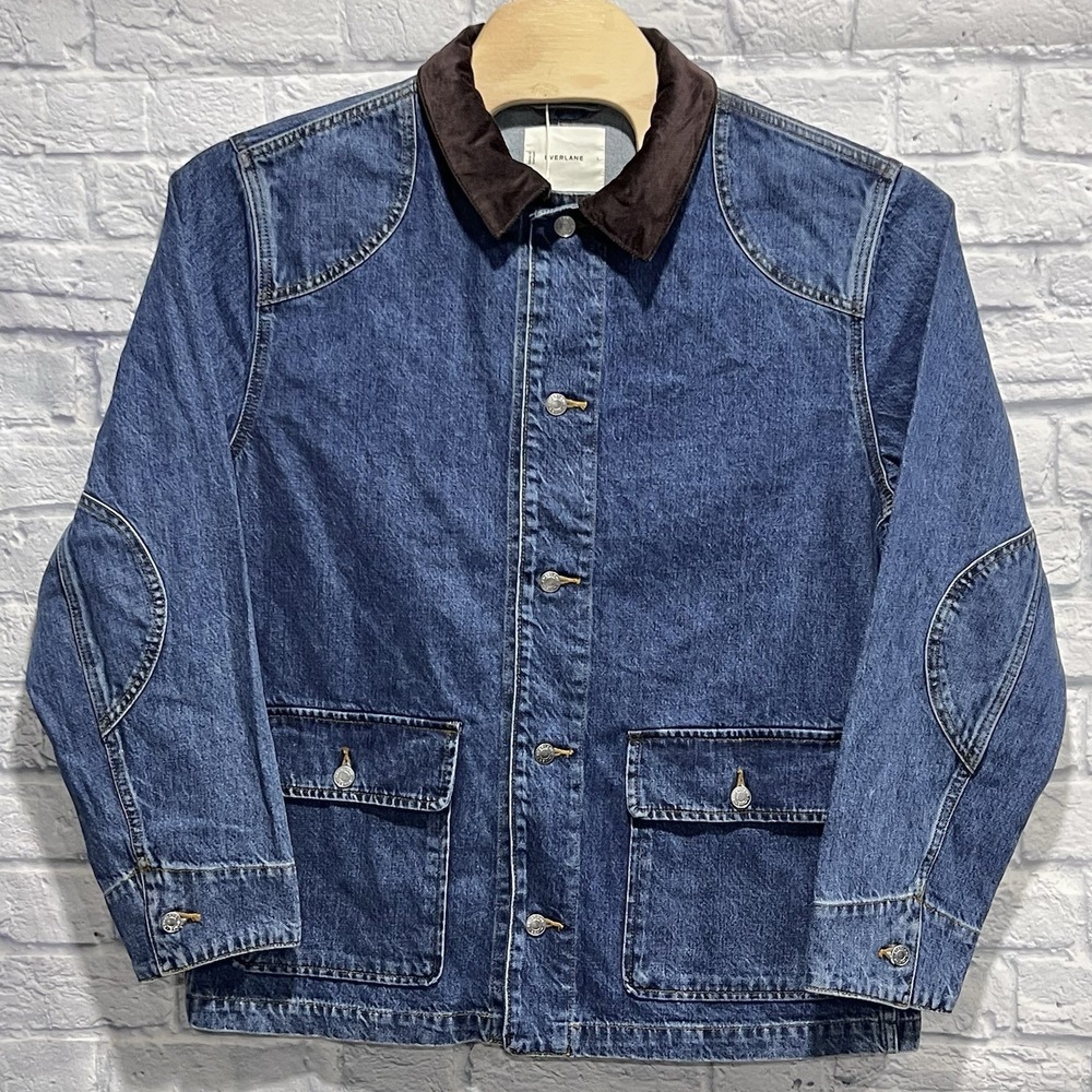 Everlane Blue Jean Jacket with Brown Collar